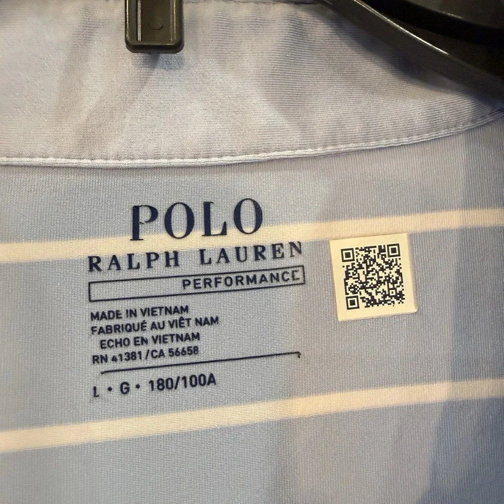 Ralph Lauren Performance Polo Men White On Blue Stripe L